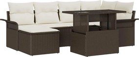 vidaXL Kerti Kanapé Szett párnával 7 pcs Barna Poli rattan