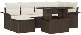 vidaXL Kerti Kanapé Szett párnával 7 pcs Barna Poli rattan