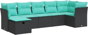 vidaXL 7 részes fekete polyrattan kerti ülőgarnitúra párnával