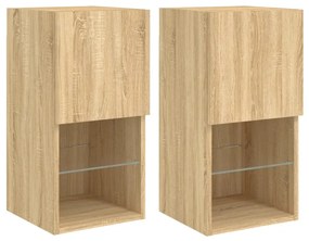 2 db sonoma tölgy színű TV-szekrény LED-lámpákkal 30,5x30x60 cm