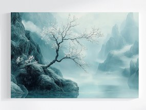 Vászonkép Canvas Hegyek Fa Tájkép Természet Köd Türkiz 120x80