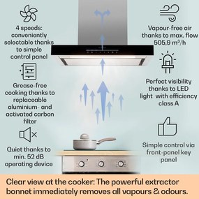 Klarstein Alinea 60, Smart, páraelszívó, 60 cm, falra szerelhető, WiFi, A++, 500 m³/h, érintőképernyő