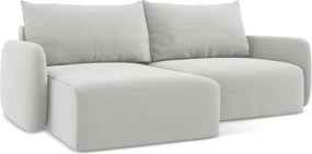 Világosszürke bársony kinyitható-tárolóhelyes sarokkanapé (bal oldali-heverő résszel) Kalena – Makamii