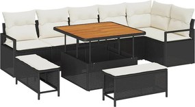 vidaXL Kerti Kanapé Szett párnával 9 pcs Fekete Poli rattan