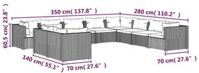 10 részes barna polyrattan kerti bútorszett párnákkal