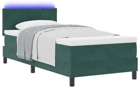 Bokszrugós Ágy Matrac és LED Sötét Zöld 90x190 cm Bársonyos