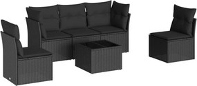 vidaXL 6 részes fekete polyrattan kerti ülőgarnitúra párnákkal