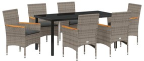 7 Darabos Kerti Étkezőszett Párnás Szürke Poly Rattan