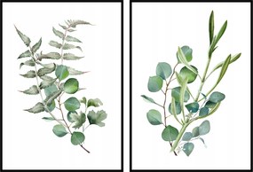 Pilakat levelek botanika zöld fű grafika diptichon 2db 13x18cm