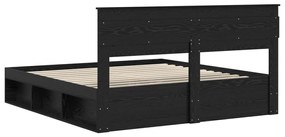 vidaXL Ágykeret matracmal fiókkal Fekete 200 x 200 cm Tömör fenyőfa