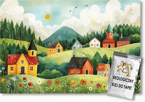 Fotótapéta Flizelina Gyerekek Város Házak Hegyek Nap Erdő 200x140 ragasztó