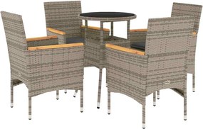 vidaXL 5 részes szürke polyrattan/üveg kerti étkezőgarnitúra párnával