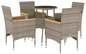 vidaXL 5 részes szürke polyrattan/üveg kerti étkezőgarnitúra párnával