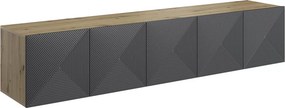 Asha fali bordázott frontos TV szekrény 200 cm - artisan tölgy / rivier stone matt