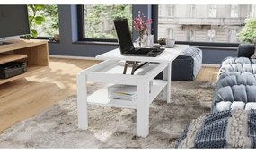 Fehér ADEN konferenciás asztal emelhető lappal és polccal, kihúzható