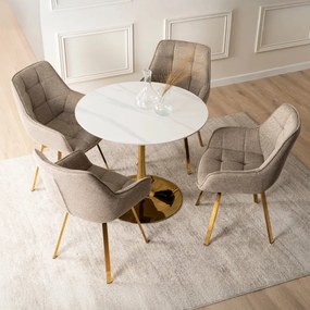 SANDER 90 cm-es étkezőasztal fehér/arany színben