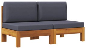 vidaXL 2 db tömör akácfa középső kanapé sötétszürke párnákkal