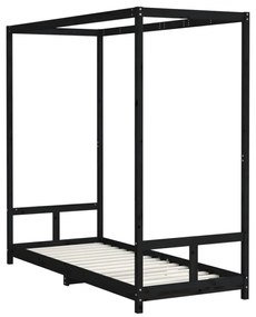 fekete tömör fenyőfa gyerekágykeret 80 x 200 cm