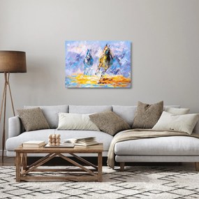 Futó lovak képe, olajfestmény (üvegen) (70x50 cm)