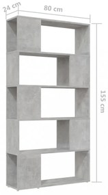 betonszürke térelválasztó könyvszekrény 80 x 24 x 155 cm