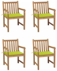 4 db tömör tíkfa kerti szék élénkzöld párnával