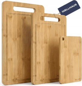 3x Konyhai Vágódeszka Bambusz Fa Szett Wellhaus
