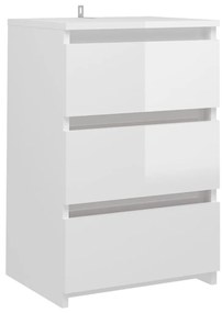 2 db magasfényű fehér szerelt fa éjjeliszekrény 40x35x62,5 cm