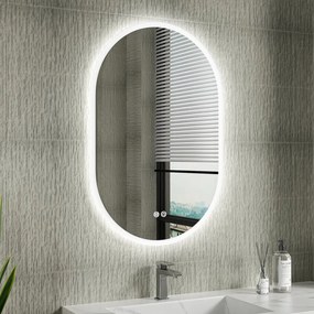 Erga Demi, ovális LED tükör 60x90cm, 3 színű fény, első világítás, páramentes fűtőbetét, ERG-V01-Demi-6090-CL