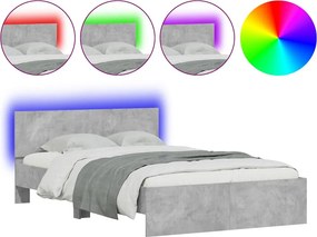 vidaXL betonszürke ágykeret fejtámlával és LED-del 120x200 cm