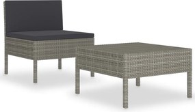 vidaXL 2-részes szürke polyrattan kerti bútorszett párnákkal
