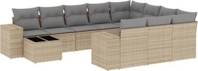 vidaXL 11 részes bézs polyrattan kerti ülőgarnitúra párnákkal