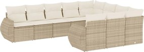 vidaXL 10 részes bézs polyrattan kerti ülőgarnitúra párnával