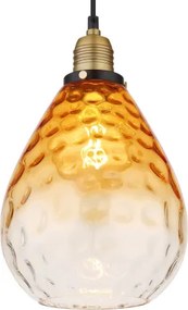 Globo 15786H Függeszték fém fekete matt, borostyán színű/átlátszó színátmenetes üveg búra, fém matt sárgaréz színű, fekete PVC kábel, magassága rövidíthető, ø: 210mm, M: 1200mm, 1x E27 60W 230V izzó nélkül