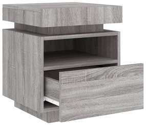2 db szürke sonoma éjjeliszekrény LED-fényekkel 40x39x48,5 cm