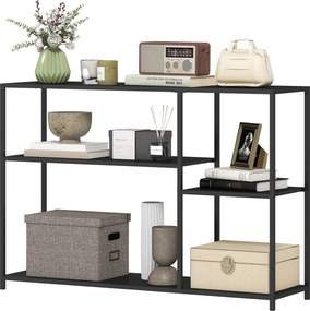 HOMCOM Konzol Asztal Előszobai Asztal 4 Polccal, Acélvázzal, Fém Polc Kicsi Terekhez, Bejárathoz, Előszobához, Nappaliba, 110 x 30 x 75 cm, Fekete | A