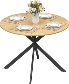 HOMCOM Round Dining Table for 4 — 39.4" Oak Top with Black Steel X-Legs, for Dining Room, Kitchen or Home Office | Aosom