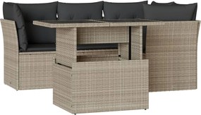 vidaXL 5 részes világosszürke polyrattan kerti ülőgarnitúra párnákkal