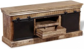 Tömör mangófa TV-szekrény 2 tolóajtóval 100x30x45 cm