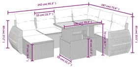 8 részes fekete polyrattan kerti ülőgarnitúra párnákkal