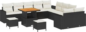 vidaXL Kerti Kanapé Szett 13 pcs Fekete polirattan