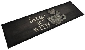 fekete mosható csészemintás bársony konyhaszőnyeg 45x150 cm