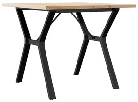 tömör fenyőfa és öntöttvas étkezőasztal Y-vázzal 90x90x75,5 cm