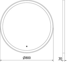 Mexen Esso megvilágított, kerek 80 cm-es fürdőszobai tükör, 6000K LED, páramentes, fekete keret - 9825-080-080-611-70