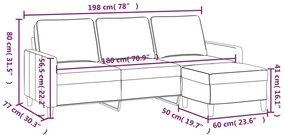 3 személyes barna bársonykanapé lábtartóval 180 cm