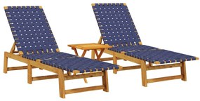 2 db sötétkék tömör akácfa napozóágy asztallal