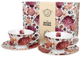 Rózsa virágos porcelán csésze aljjal két személyes díszdobozban Spring Roses White