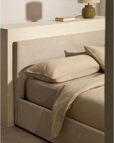 Bézs kárpitozott ágyneműtartós franciaágy ágyráccsal 180x200 cm Nahiri – Kave Home