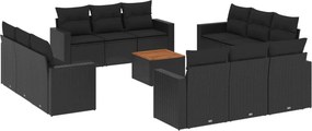 vidaXL 13 részes fekete polyrattan kerti ülőgarnitúra párnákkal