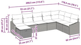 8 részes kert kanapé szett párnákkal barna poli rattan