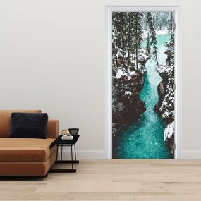 Fotótapéta ajtóra - Hegyi folyó télen (95x205cm)